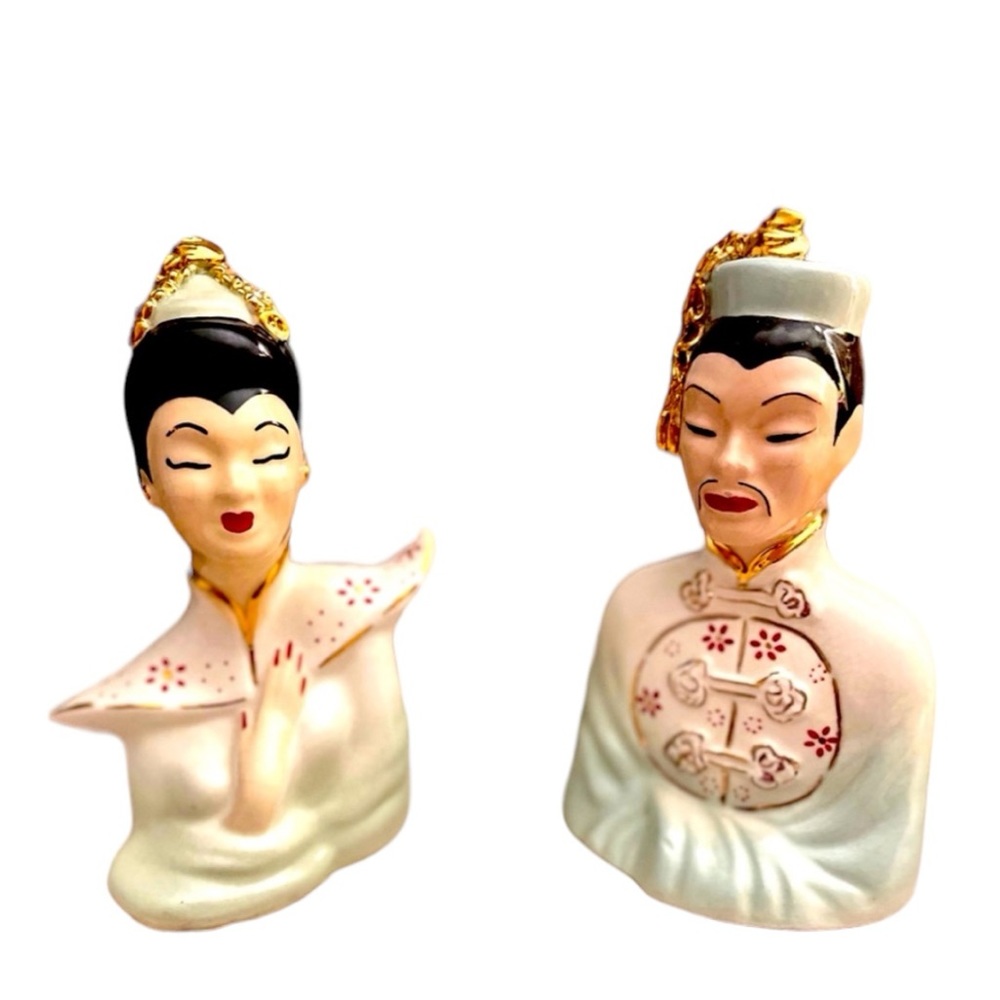 Vintage Pair Chinese Porcelain Cloisonné Statues Figures Woman & Man MCM‼️
